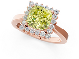 Rose gold Fancy Yellow Cushion  Cut Diamond Halo Ring with Round Brilliant Halo and Solitaire Band_78