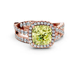 Rose gold Fancy Yellow Cushion Cut Diamond Halo Ring with Round Split Shank and Prong Setting_36