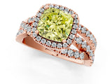 Rose gold Fancy Yellow Cushion Cut Diamond Halo Ring with Round Split Shank and Prong Setting_37