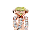 Rose gold Fancy Yellow Cushion Cut Diamond Halo Ring with Round Split Shank and Prong Setting_41