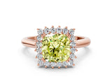 Rose gold Fancy Yellow Cushion  Cut Diamond Halo Ring with Solitaire Band and Prong Setting_53