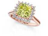 Rose gold Fancy Yellow Cushion  Cut Diamond Halo Ring with Solitaire Band and Prong Setting_54