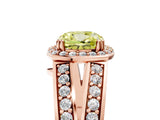 Rose gold Fancy Yellow Cushion Cut Diamond Halo Ring with Split Shank Pavé Band and Four-Prong Setting_5