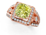 Rose gold Fancy Yellow Cushion Cut Diamond Halo Ring with Split Shank and Bezel Accents and Four-Prong Setting_1
