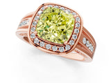 Rose gold Fancy Yellow Cushion Cut Diamond Halo Ring with Split Shank and Bezel Accents and Prong Setting_1