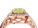 Rose gold Fancy Yellow Cushion Cut Diamond Halo Ring with Split Shank and Bezel Accents and Prong Setting_4