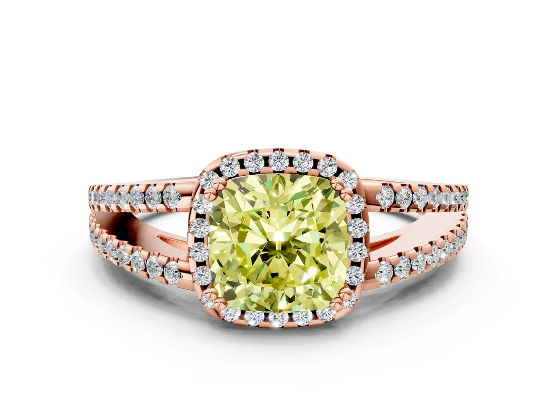 Rose gold Fancy Yellow Cushion Cut Diamond Halo Split Shank Engagement Ring_39