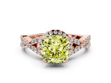 Rose gold Fancy Yellow Cushion Cut Diamond  Halo Twist Band Solitaire Prong Setting Ring_24