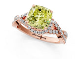 Rose gold Fancy Yellow Cushion Cut Diamond  Halo Twist Band Solitaire Prong Setting Ring_25