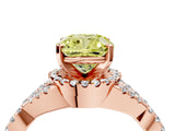 Rose gold Fancy Yellow Cushion Cut Diamond  Halo Twist Band Solitaire Prong Setting Ring_28