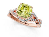 Rose gold Fancy Yellow Cushion Cut Diamond  Halo Twist Band Solitaire Prong Setting Ring_43