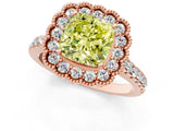 Rose gold Fancy Yellow Cushion  Cut Diamond Milgrain Floral Halo Engagement Ring with Pavé Band_16