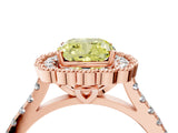Rose gold Fancy Yellow Cushion  Cut Diamond Milgrain Floral Halo Engagement Ring with Pavé Band_19