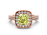 Rose gold Fancy Yellow Cushion Cut Diamond Milgrain Halo Engagement Ring with Round Pavé Band and Prong Setting_12