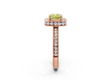Rose gold Fancy Yellow Cushion Cut Diamond Milgrain Halo Engagement Ring with Round Pavé Band and Prong Setting_14
