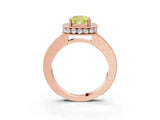 Rose gold Fancy Yellow Cushion Cut Diamond Milgrain Halo Engagement Ring with Round Pavé Band and Prong Setting_15