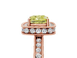 Rose gold Fancy Yellow Cushion Cut Diamond Milgrain Halo Engagement Ring with Round Pavé Band and Prong Setting_17
