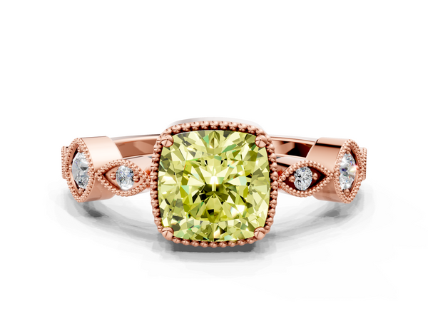 Rose gold Fancy Yellow Cushion  Cut Diamond Milgrain Marquise Band with Prong Setting