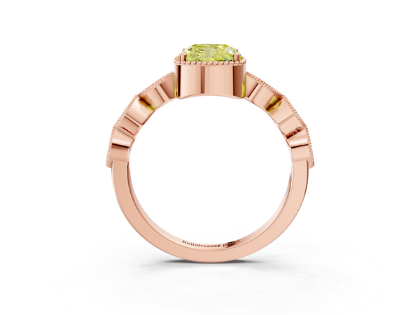 Rose gold Fancy Yellow Cushion  Cut Diamond Milgrain Marquise Band with Prong Setting