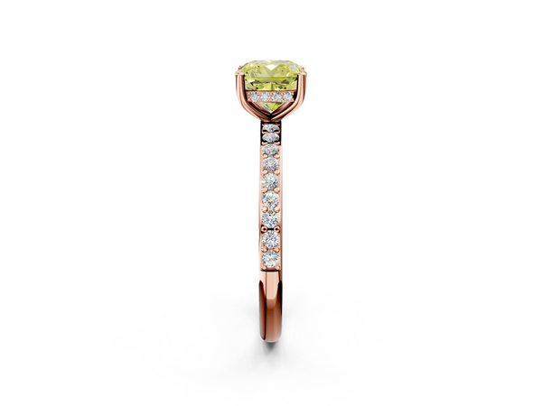 Rose gold Fancy Yellow Cushion  Cut Diamond Pavé Band Ring with Four-Prong Setting