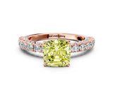 Rose gold Fancy Yellow Cushion Cut Diamond Pavé Band Solitaire Ring with Prong Setting_75