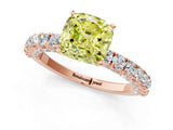 Rose gold Fancy Yellow Cushion Cut Diamond Pavé Band Solitaire Ring with Prong Setting_76