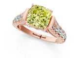 Rose gold Fancy Yellow Cushion  Cut Diamond Pavé Band Solitaire with Four-Prong Setting_16