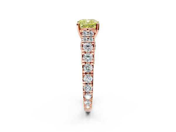 Rose gold Fancy Yellow Cushion Cut Diamond Classic Solitaire Ring with Pavé Band and Four-Prong Setting