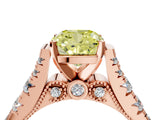 Rose gold Fancy Yellow Cushion  Cut Diamond Pavé Band Solitaire with Four-Prong Setting_19