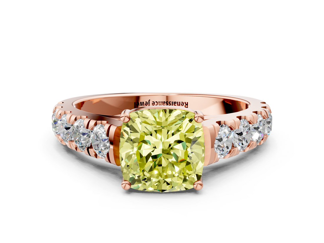 Rose gold Fancy Yellow Cushion  Cut Diamond Pavé Band Solitaire with Four-Prong Setting_3