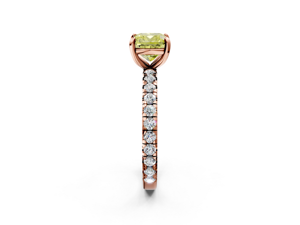 Rose gold Fancy Yellow Cushion  Cut Diamond Pavé Band with Four-Prong Setting