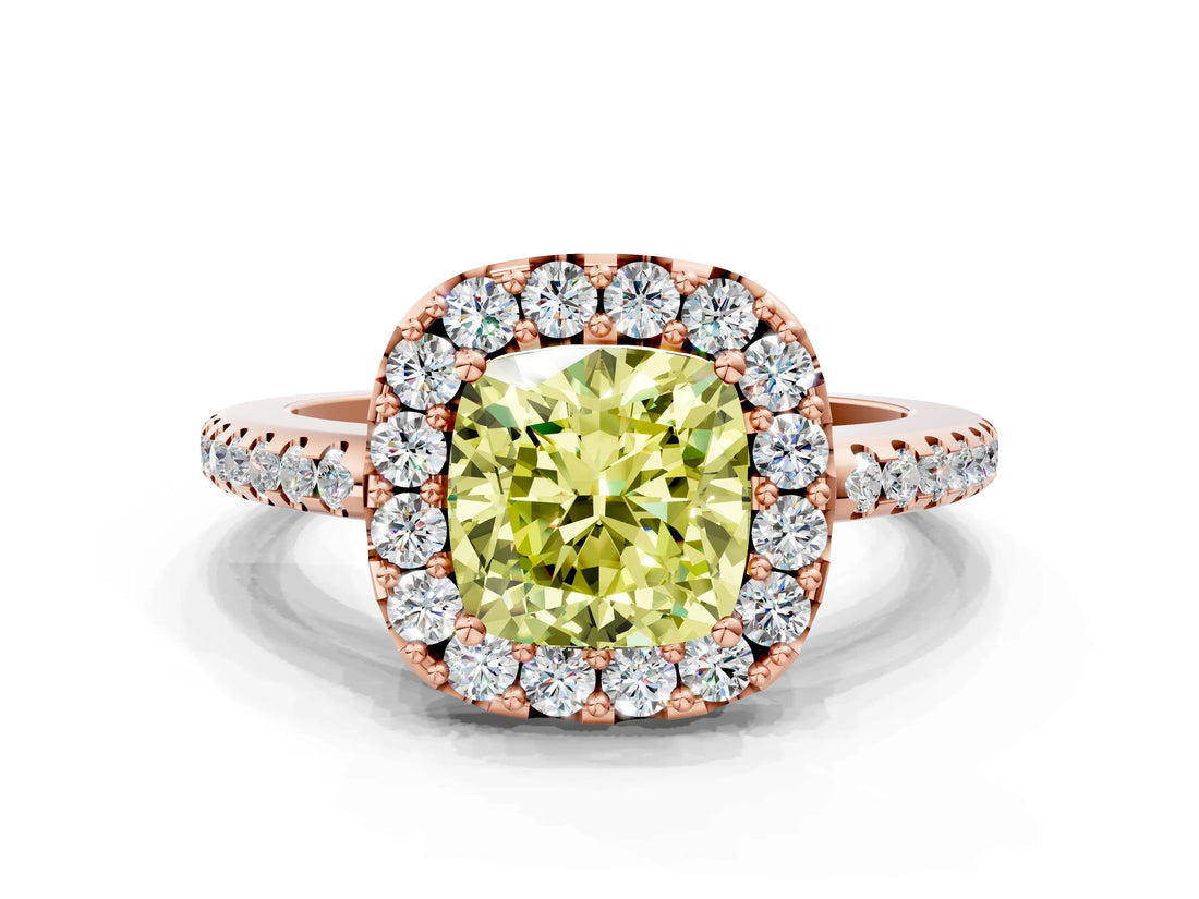 Rose gold Fancy Yellow Cushion Cut Diamond Pavé Halo Ring with Four-Prong Setting_36
