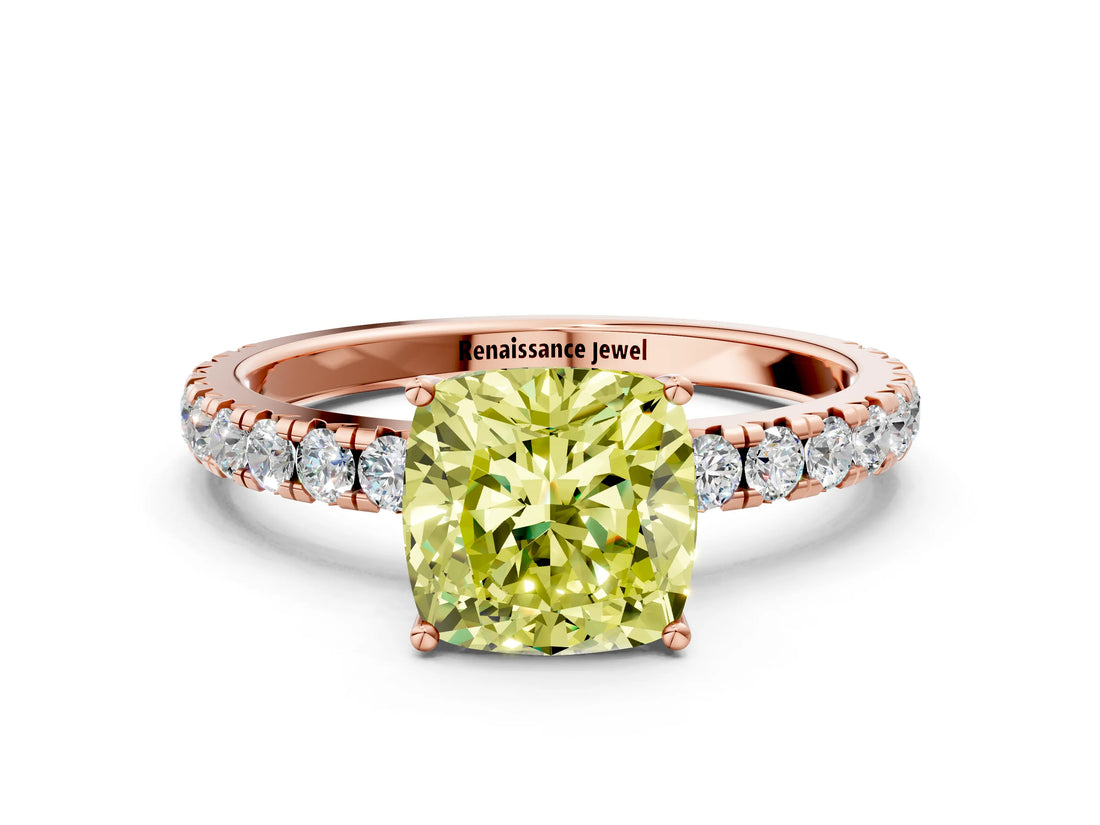 Rose gold Fancy Yellow Cushion Cut Diamond Pavé Solitaire Engagement Ring with Four-Prong Setting_88