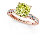 Rose gold Fancy Yellow Cushion Cut Diamond Pavé Solitaire Ring with Round Band and Prong Setting_13