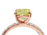 Rose gold Fancy Yellow Cushion Cut Diamond Pavé Solitaire Ring with Round Band and Prong Setting_16