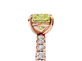 Rose gold Fancy Yellow Cushion Cut Diamond Pavé Solitaire Ring with Round Band and Prong Setting_17