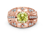 Rose gold Fancy Yellow Cushion Cut Diamond Pave Art Deco Split Shank Ring with Four-Prong Setting