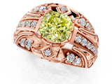 Rose gold Fancy Yellow Cushion Cut Diamond Pave Art Deco Split Shank Ring with Four-Prong Setting_1