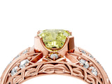 Rose gold Fancy Yellow Cushion Cut Diamond Pave Art Deco Split Shank Ring with Four-Prong Setting_4