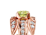 Rose gold Fancy Yellow Cushion Cut Diamond Pave Art Deco Split Shank Ring with Four-Prong Setting_5