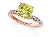 Rose gold Fancy Yellow Cushion Cut Diamond Pave Band Solitaire Ring with Four-Prong Setting_59