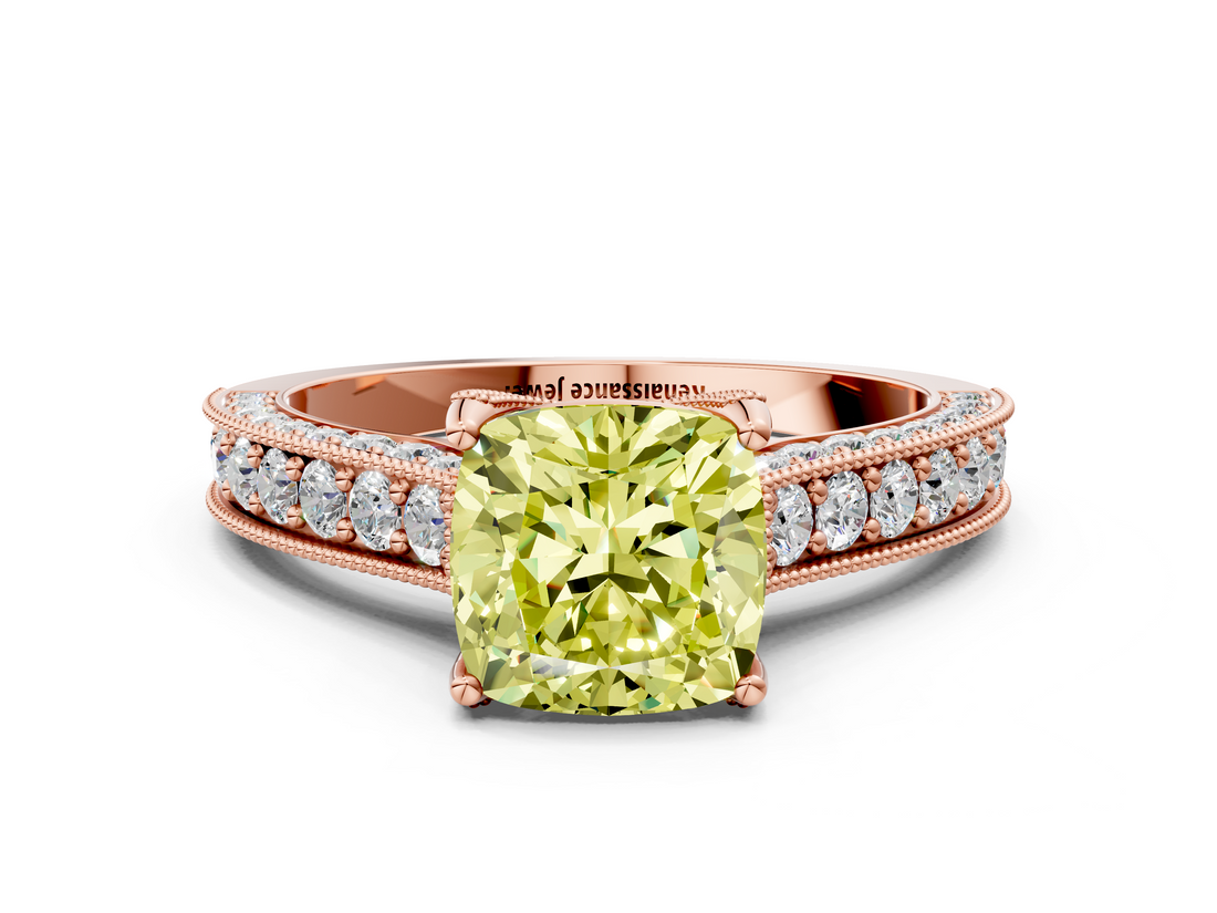 Rose gold Fancy Yellow Cushion  Cut Diamond Pave Band with Four-Prong Setting_20