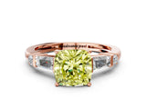 Rose gold Fancy Yellow Cushion  Cut Diamond Ring with Baguette Side Stones, Channel Set Band, and Four-Prong Setting_24