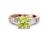 Rose gold Fancy Yellow Cushion  Cut Diamond Ring with Baguette Side Stones, Channel Set Band, and Four-Prong Setting_3