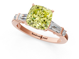 Rose gold Fancy Yellow Cushion  Cut Diamond Ring with Baguette Side Stones, Channel Set Band, and Four-Prong Setting_4