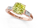Rose gold Fancy Yellow Cushion  Cut Diamond Ring with Tapered Baguette Side Stones in Four-Prong Setting_4