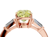 Rose gold Fancy Yellow Cushion  Cut Diamond Ring with Tapered Baguette Side Stones in Four-Prong Setting_7