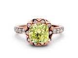 Rose gold Fancy Yellow Cushion Cut Diamond Scalloped Halo Engagement Ring with Round Shared Prong Band_12
