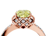 Rose gold Fancy Yellow Cushion Cut Diamond Scalloped Halo Engagement Ring with Round Shared Prong Band_16