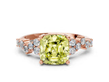 Rose gold Fancy Yellow Cushion Cut Diamond Scattered Round Accent Ring with Prong Setting_12
